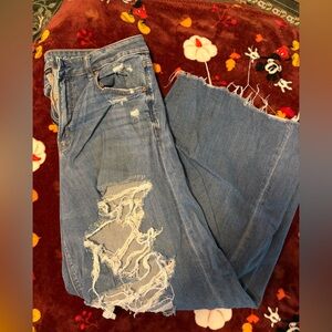 American Eagle Outfitters Light Blue Ripped Wide Leg Jeans